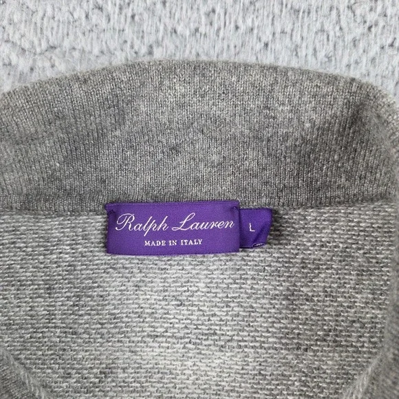 Ralph Lauren Purple Label 100% Cashmere Polo Shirt Mens Large Gray Birdseye Knit